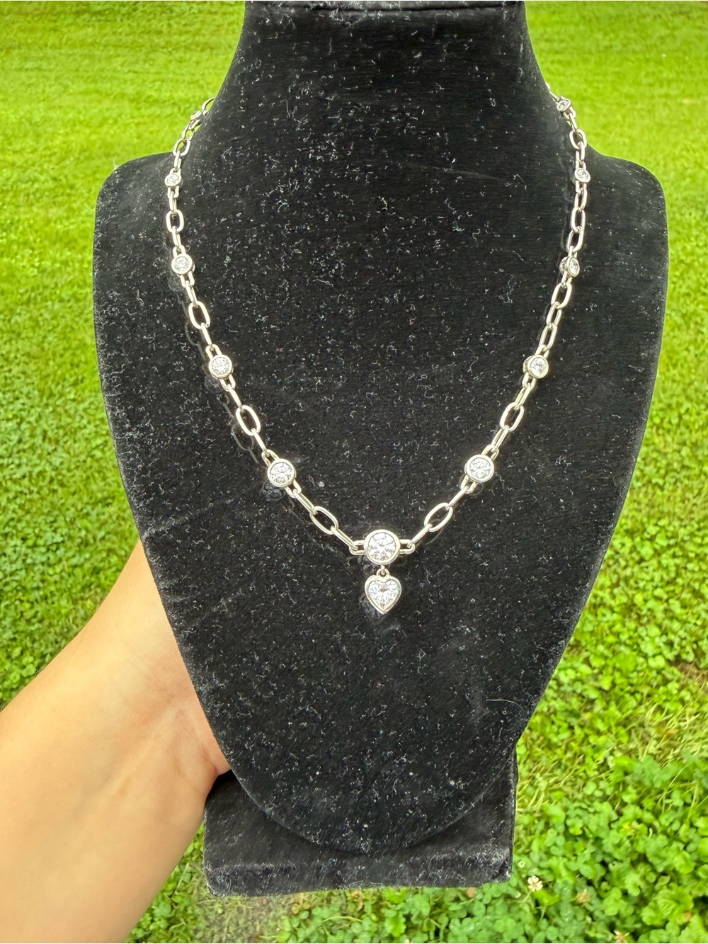 925 Sterling Silver Cubic Zirconia Station Necklace - Picture 5 of 5